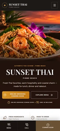 Sunset Thai Pismo Beach home page on a phone