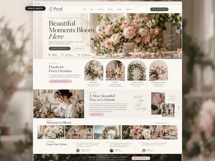 Sample preview of Petal, a florist & boutique WestSideSite design