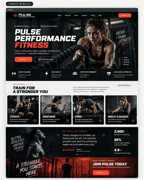 Sample preview of Pulse, a fitness & training WestSideSite design