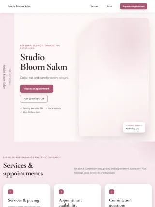 Sample Studio salon website design on a phone