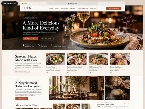 Sample preview of Table, a restaurant and food WestSideSite design